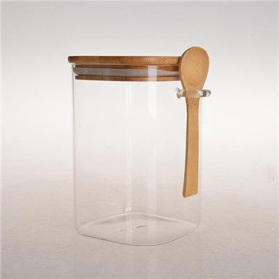 竹蓋とスプーン付き角型保存瓶